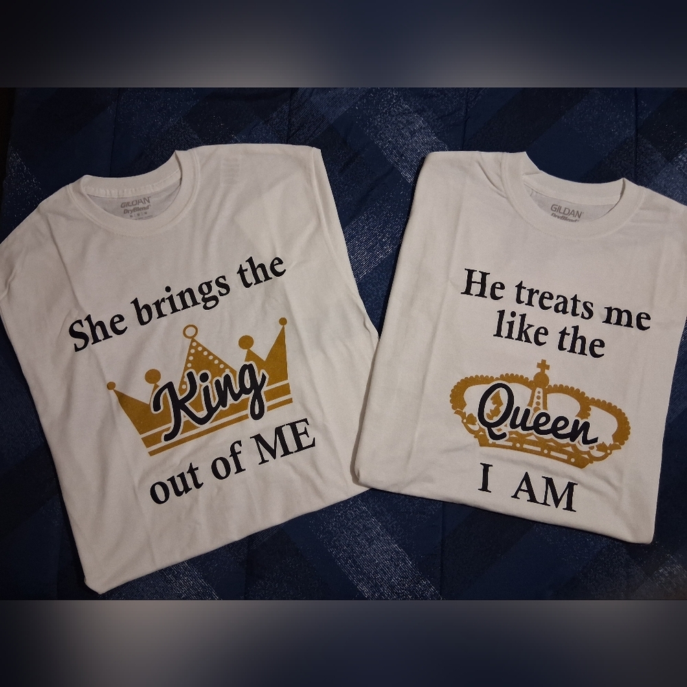 Gildan White King and Queen Graphic T-Shirts